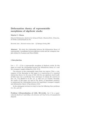 Deformation Theory of Representable Morphisms of Algebraic Stacks