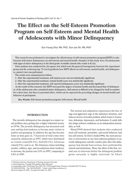 The Effect on the Self-Esteem Promotion Program on Self-Esteem and Mental Health of Adolescents with Minor Delinquency