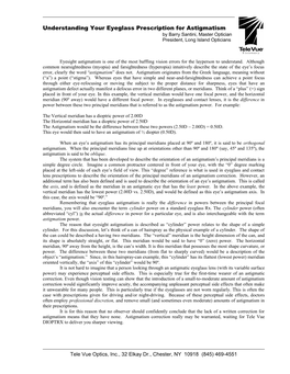 Understanding Your Eyeglass Prescription for Astigmatism by Barry Santini, Master Optician President, Long Island Opticians