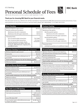 Personal Schedule of Fees Effective for All Accounts Or Services Used on Or After September 17, 2014