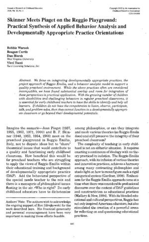 Skinner Meets Piaget on the Reggio Playground: Practical Synthesis of Applied Behavior Analysis and Developmentally Appropriate Practice Orientations