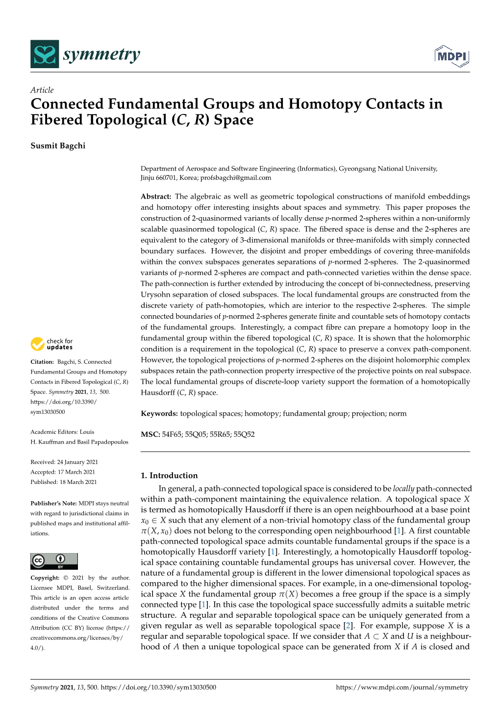 Connected Fundamental Groups and Homotopy Contacts in Fibered Topological (C, R) Space