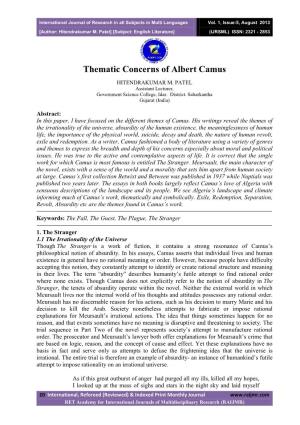 Thematic Concerns of Albert Camus