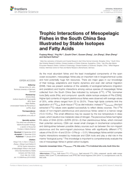 Trophic Interactions of Mesopelagic Fishes in the South China Sea Illustrated by Stable Isotopes and Fatty Acids