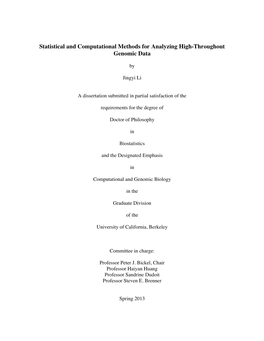 Statistical and Computational Methods for Analyzing High-Throughout Genomic Data