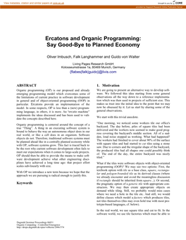Ercatons and Organic Programming: Say Good-Bye to Planned Economy