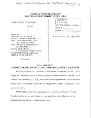 Final Judgment As to Defendants Hachette, Harpercollins, and Simon & Schuster