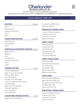 FOOD SERVICE ITEM LIST Re: 19