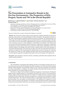 The Presentation of Automotive Brands in the On-Line Environment—The Perspective of KIA, Peugeot, Toyota and VW in the Slovak Republic