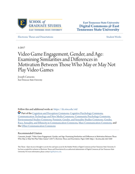 Video Game Engagement, Gender, And