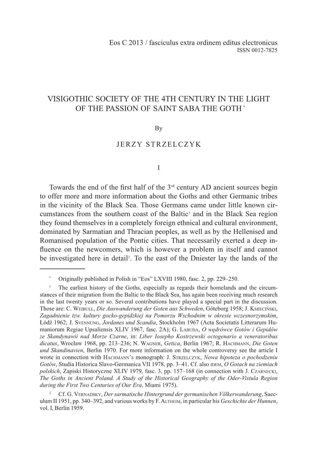 Visigothic Society of the 4Th Century in the Light of the Passion of Saint Saba the Goth *