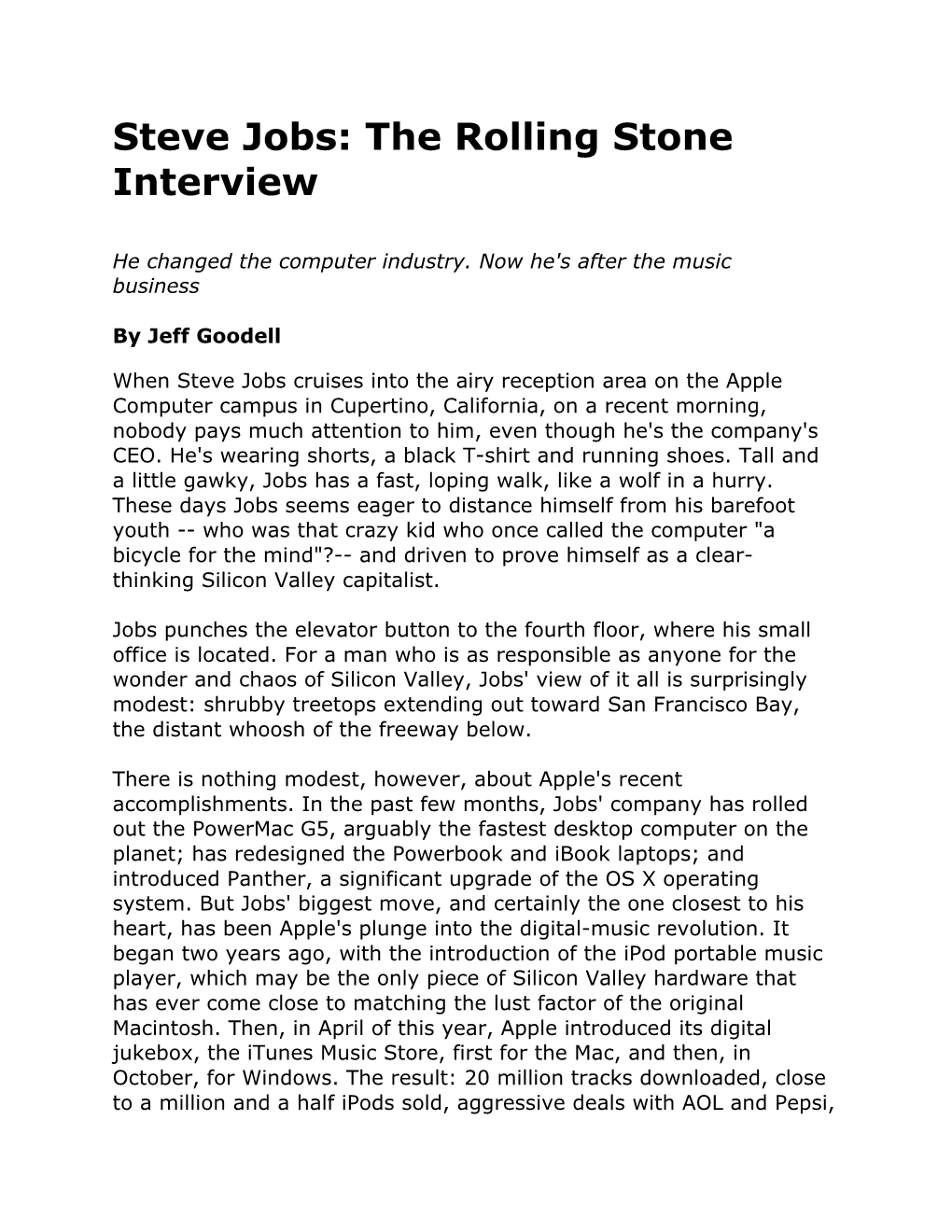 Steve Jobs: the Rolling Stone Interview