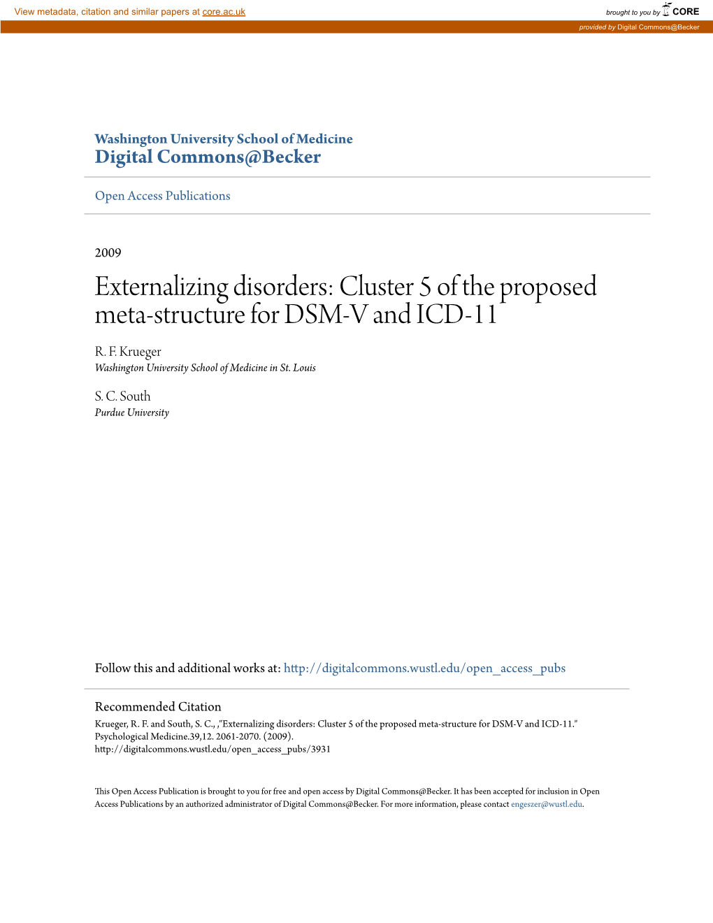 Externalizing Disorders: Cluster 5 of the Proposed Meta-Structure for DSM-V and ICD-11 R