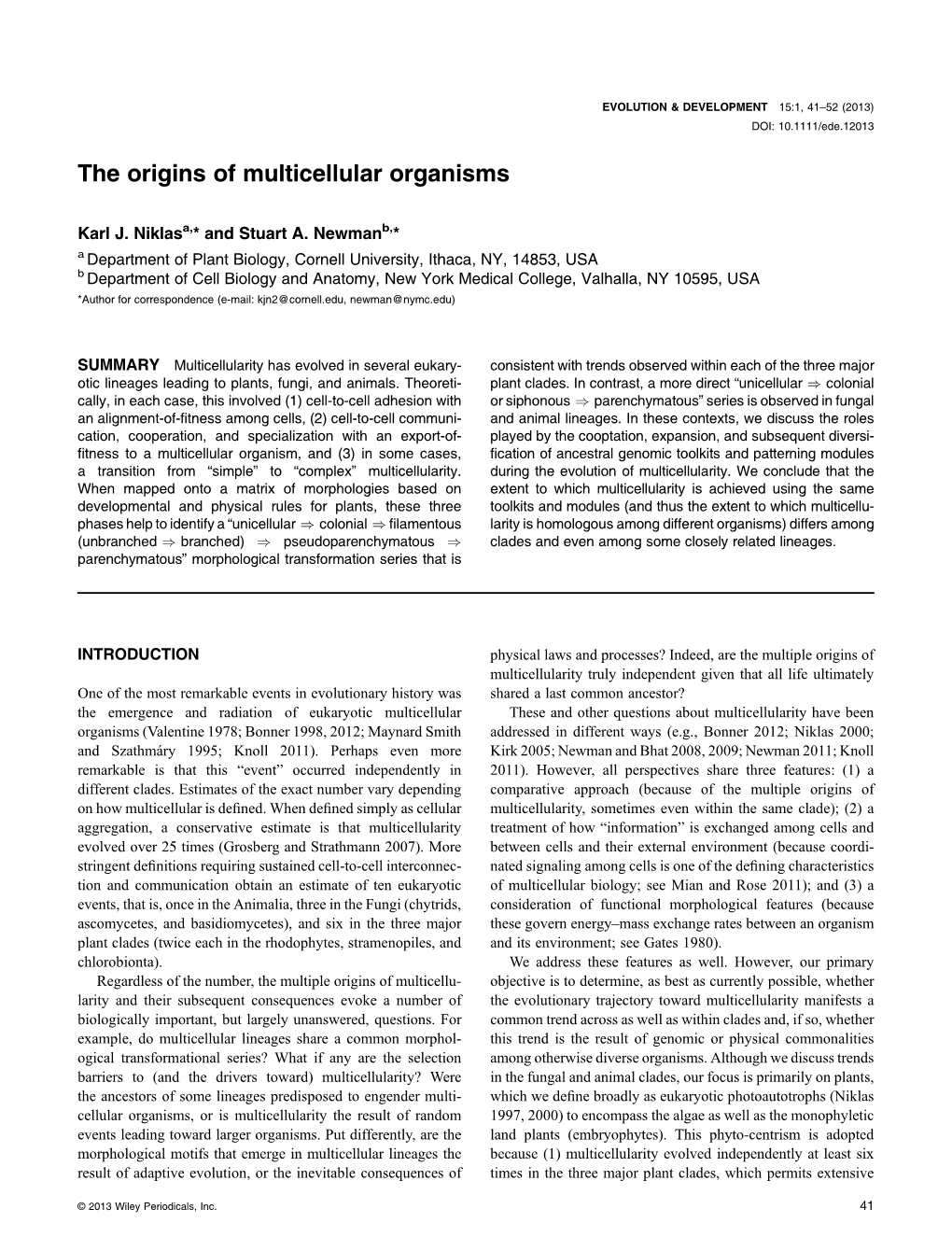 The Origins of Multicellular Organisms