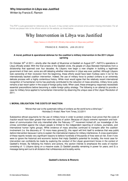 Why Intervention in Libya Was Justified Written by Francis E