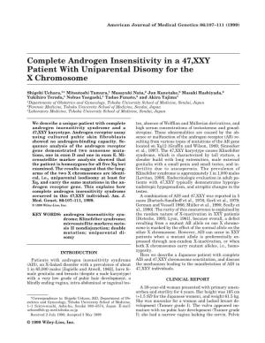 Complete Androgen Insensitivity in a 47,XXY Patient with Uniparental Disomy for the X Chromosome