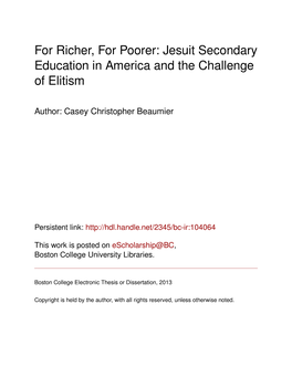 Jesuit Secondary Education in America and the Challenge of Elitism