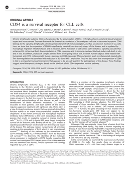 CD84 Is a Survival Receptor for CLL Cells