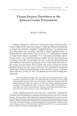 Vienna Jacques: Eyewitness to the Jackson County Persecutions