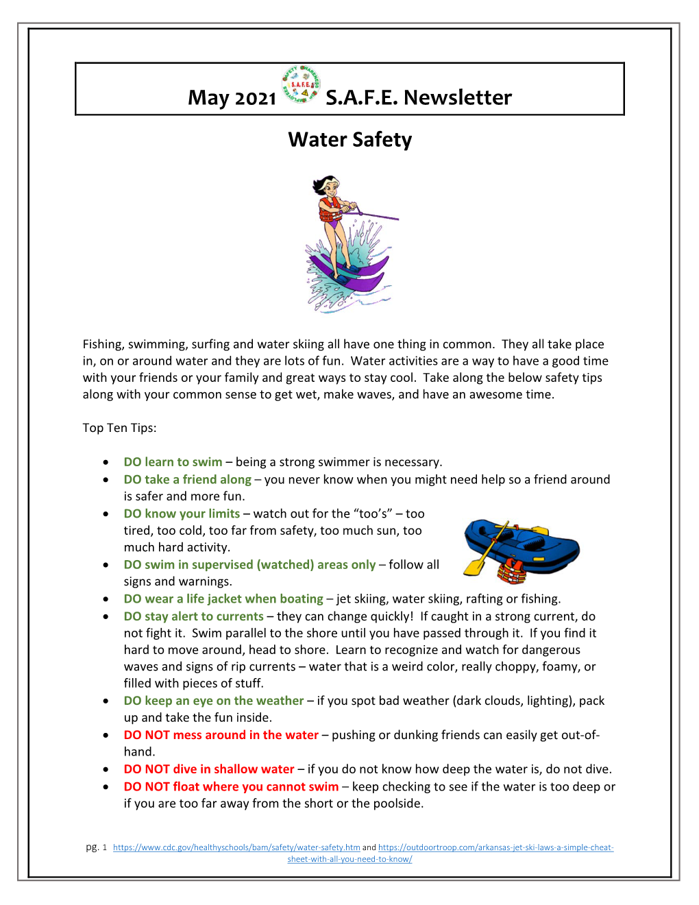 May 2021 S.A.F.E. Newsletter Water Safety