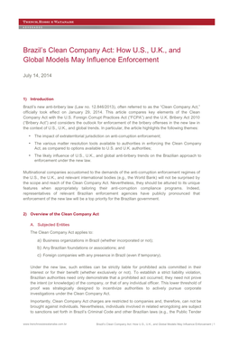 Brazil's Clean Company Act: How U.S., U.K., and Global Models May Influence Enforcement