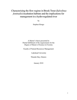 Characterizing the Flow Regime in Brook Trout (Salvelinus Fontinalis) Incubation Habitats and the Implications for Management in a Hydro-Regulated River