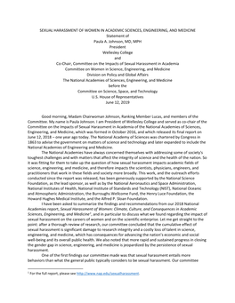 SEXUAL HARASSMENT of WOMEN in ACADEMIC SCIENCES, ENGINEERING, and MEDICINE Statement of Paula A