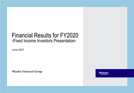 Financial Results for FY2020 -Fixed Income Investors Presentation