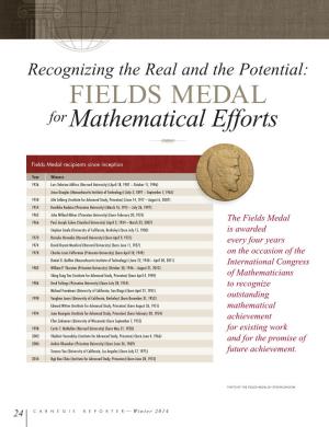 FIELDS MEDAL for Mathematical Efforts R