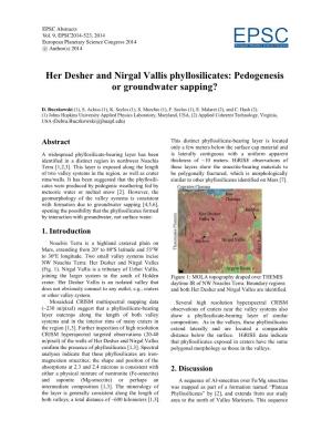 Her Desher and Nirgal Vallis Phyllosilicates: Pedogenesis Or Groundwater Sapping?