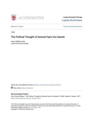 The Political Thought of General Hans Von Seeckt