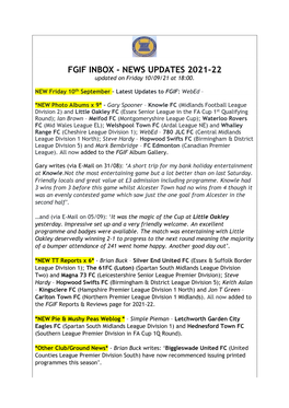 FGIF INBOX - NEWS UPDATES 2021-22 Updated on Friday 10/09/21 at 18:00
