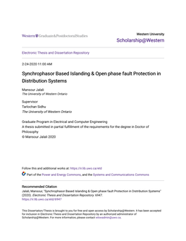 Synchrophasor Based Islanding & Open Phase Fault Protection In