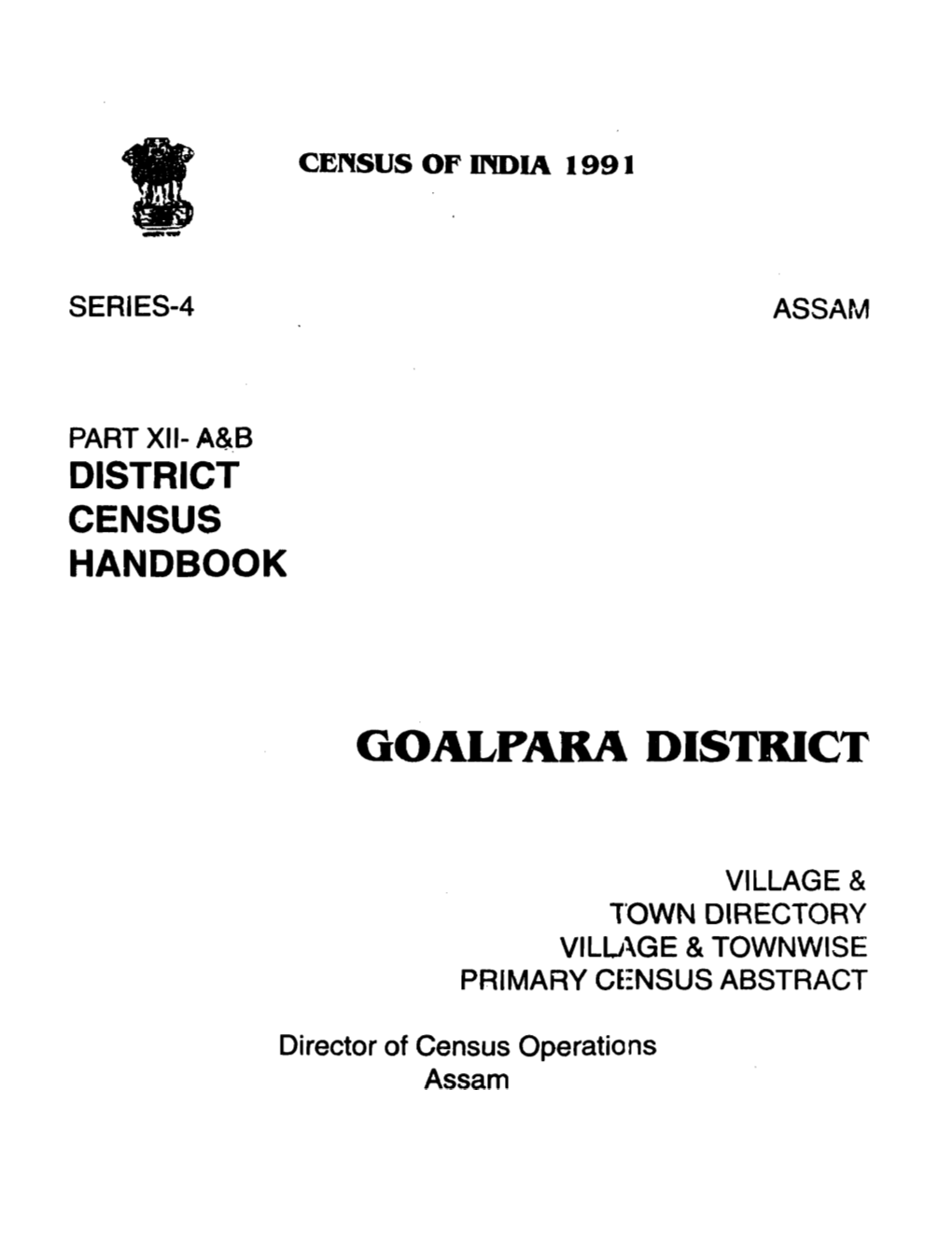 Village & Townwise Primary Census Abstract, Goalpara, Part XII-A&B