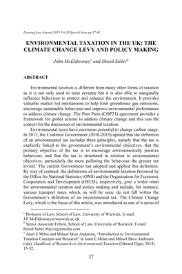 Environmental Taxation in the Uk: the Climate Change Levy and Policy Making