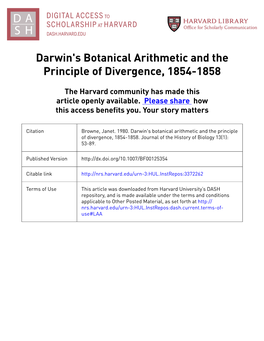 Darwin's Botanical Arithmetic and the "Principle of Divergence," 1854-1858