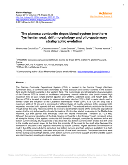 The Pianosa Contourite Depositional System (Northern Tyrrhenian Sea): Drift Morphology and Plio-Quaternary Stratigraphic Evolution