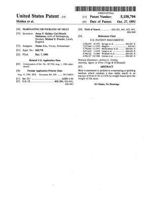 United States Patent (19) 11) Patent Number: 5,158,794 Halden Et Al