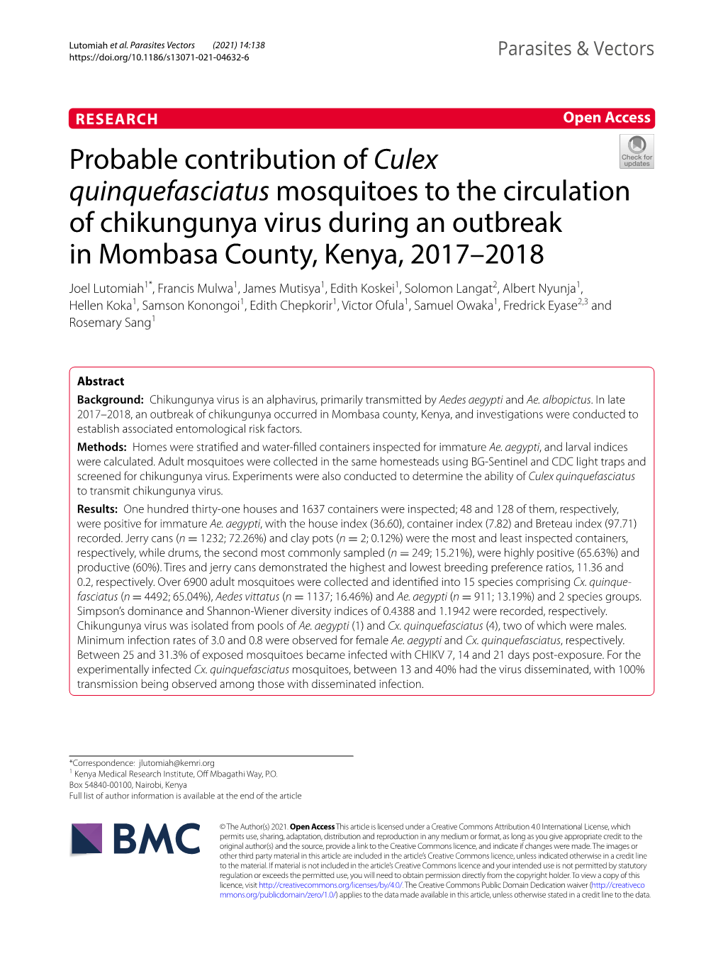 Probable Contribution of Culex Quinquefasciatus Mosquitoes to The