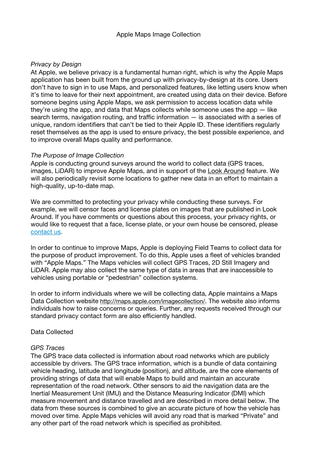 Apple Maps Image Collection Privacy by Design at Apple, We Believe