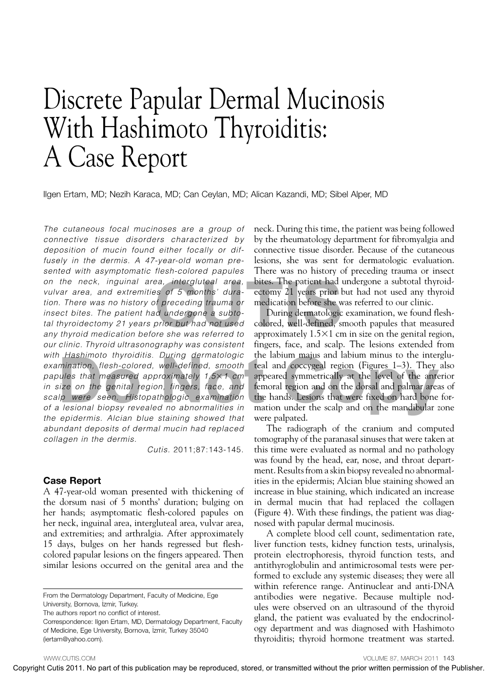 Discrete Papular Dermal Mucinosis with Hashimoto Thyroiditis: a Case Report