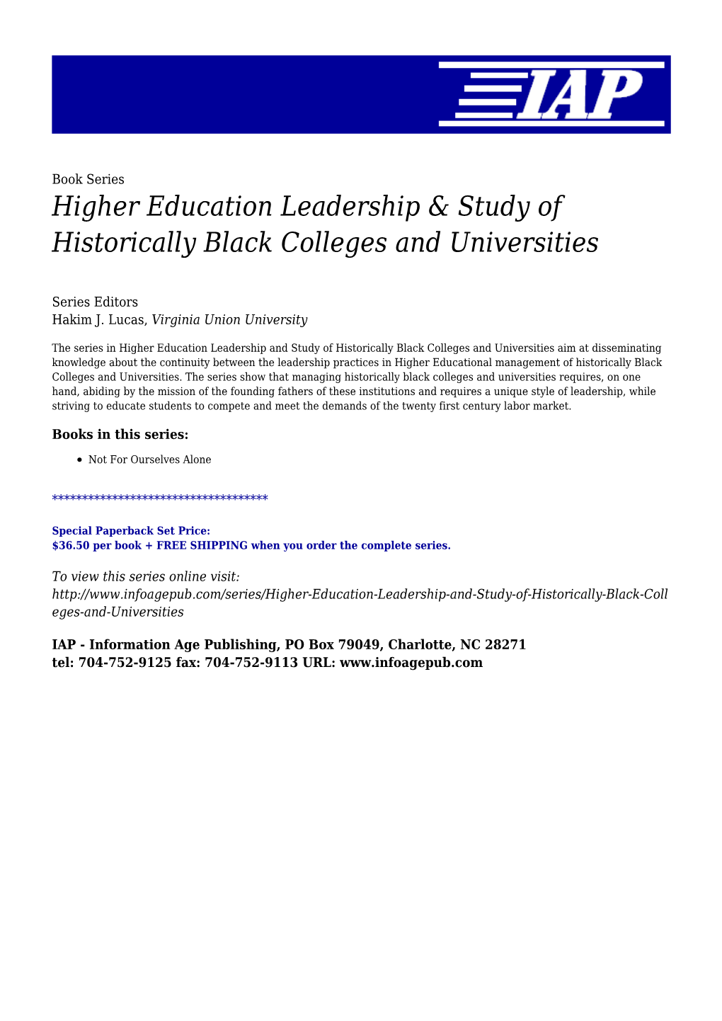 Higher Education Leadership & Study of Historically Black Colleges