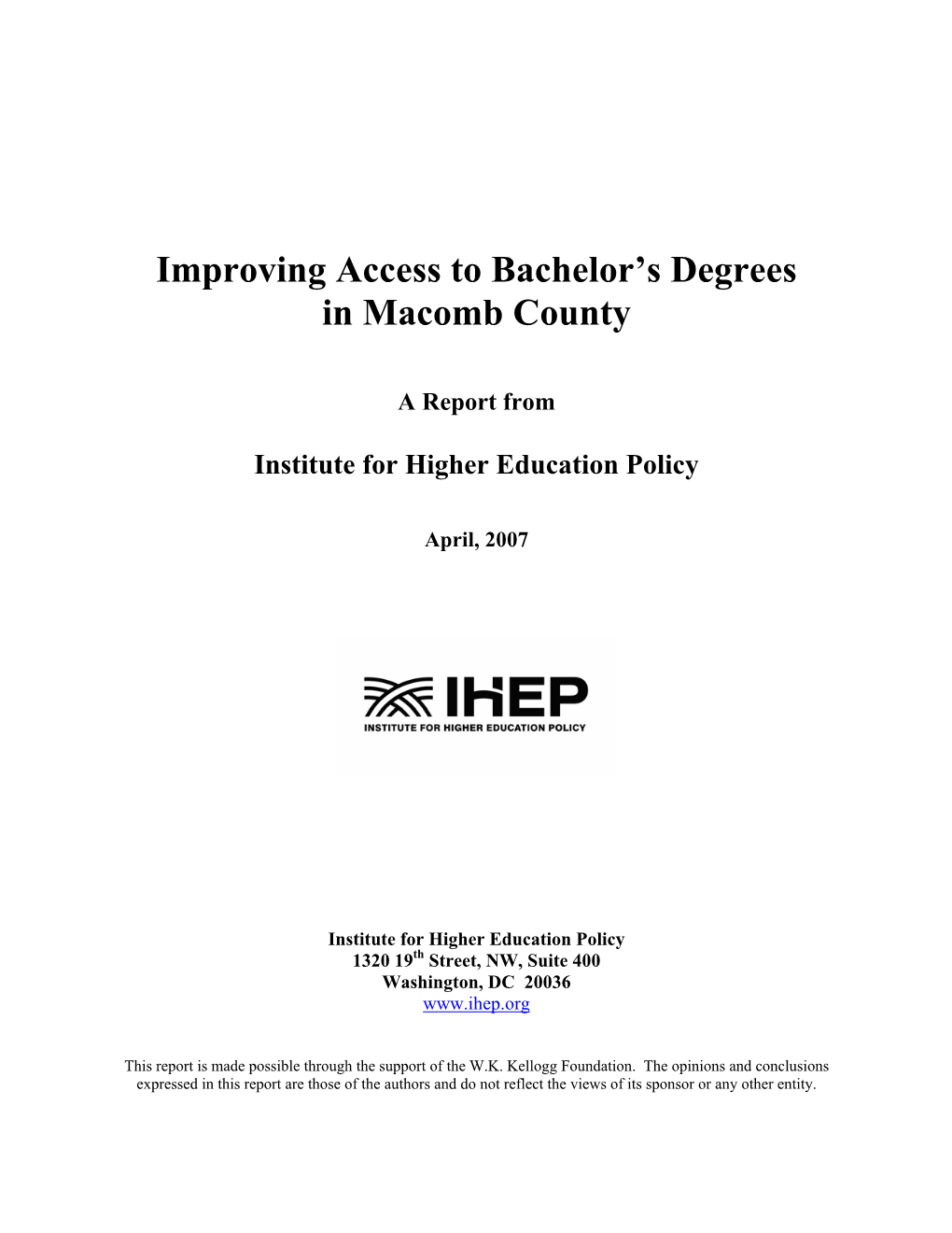 Improving Access to Bachelor's Degrees in Macomb County