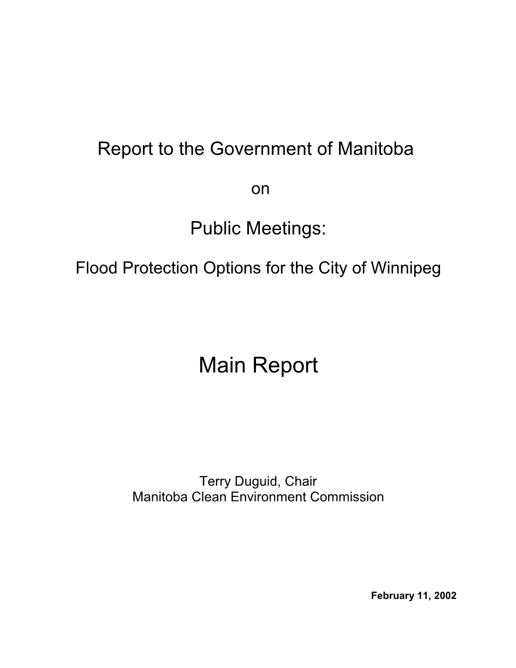 Flood Protection Options for the City of Winnipeg