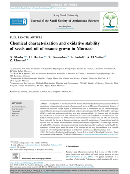 Chemical Characterization and Oxidative Stability of Seeds and Oil of Sesame Grown in Morocco