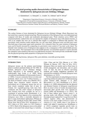 Physical Growing Media Characteristics of Sphagnum Biomass Dominated by Sphagnum Fuscum (Schimp.) Klinggr