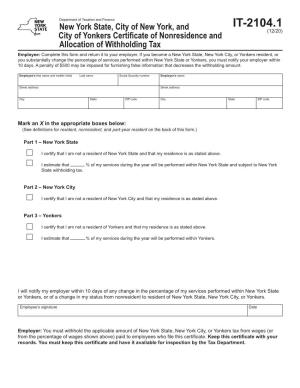 Form IT-2104.1 New York State, City of New York, and City of Yonkers