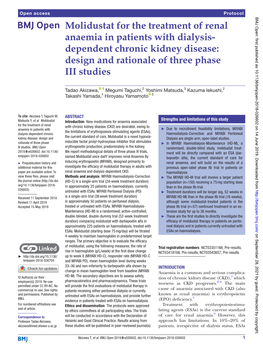 Molidustat for the Treatment of Renal Anaemia in Patients with Dialysis- Dependent Chronic Kidney Disease: Design and Rationale of Three Phase III Studies