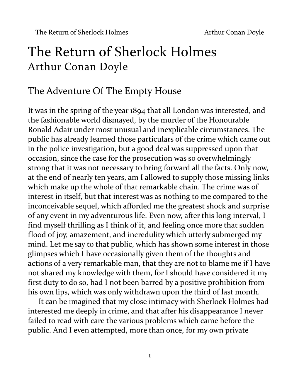 The Return of Sherlock Holmes Arthur Conan Doyle the Return of Sherlock Holmes Arthur Conan Doyle