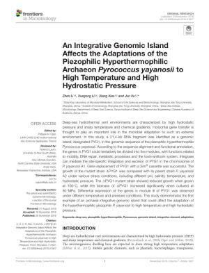 An Integrative Genomic Island Affects the Adaptations of the Piezophilic Hyperthermophilic Archaeon Pyrococcus Yayanosii to High